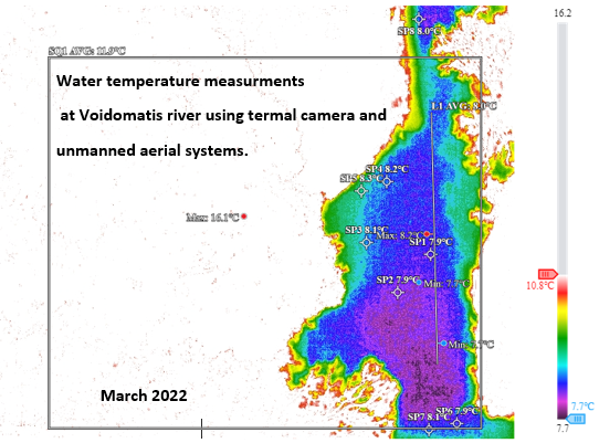 Water temperature measurments at Voidomatis river using unmanned aerial systems. March 2022